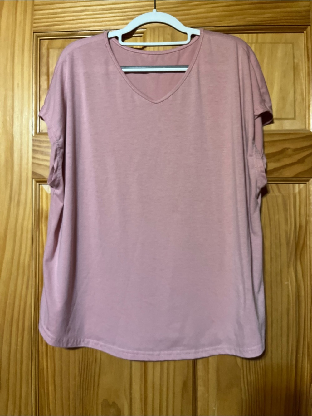 SHEIN Soft Dusty Rose V-Neck Short Sleeve Top